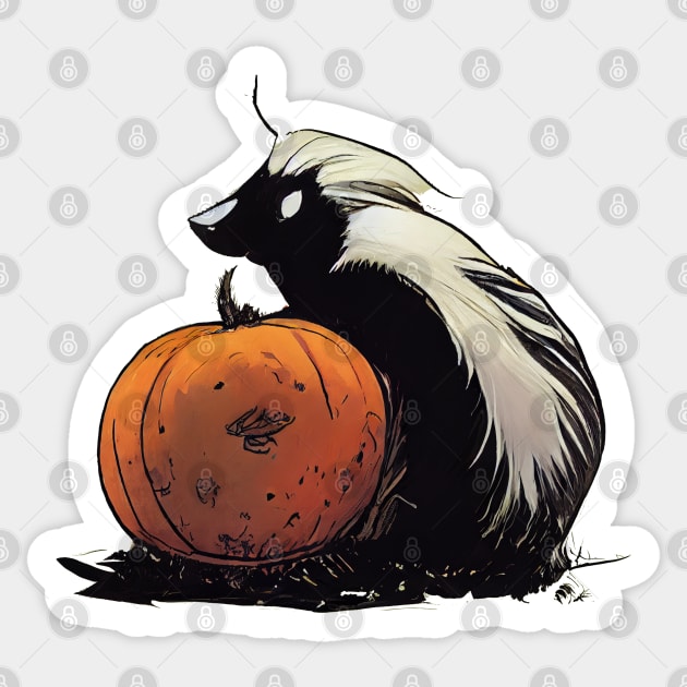 A skunk on a pumpkin Sticker by etherElric